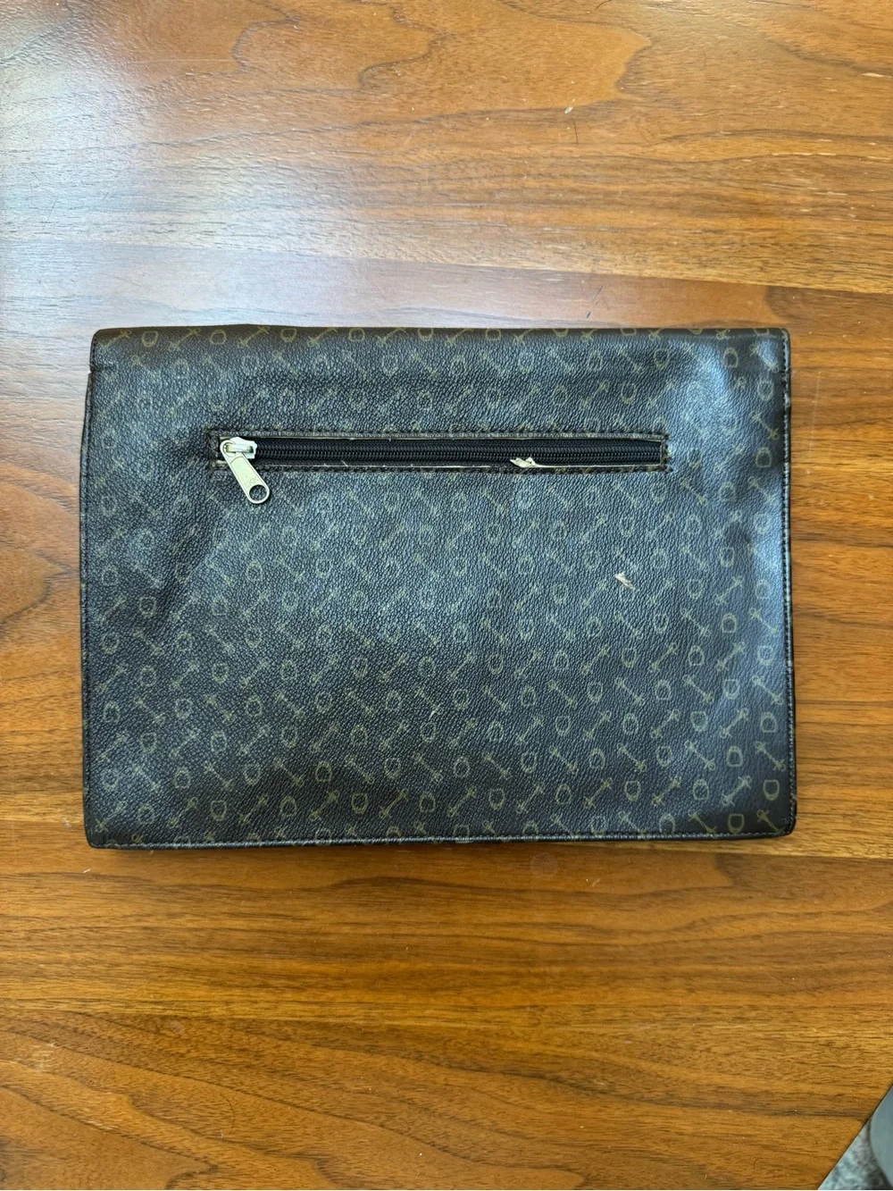 D Collection Vintage Dark Brown Patterned Leather Document Case
